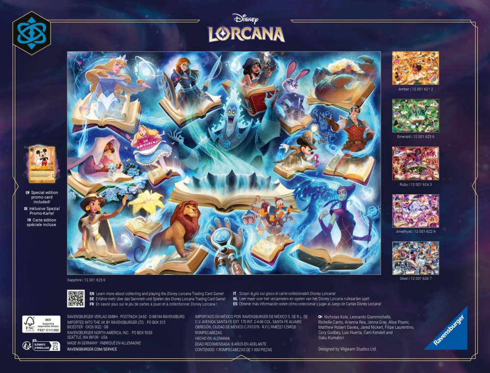 Puzzle 1000 Piezas  Sapphire Disney  Lorcana Ravensburger + Carta Promocional Mickey