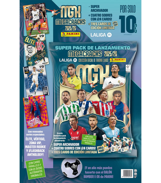 Megapack Megacracks 2025/26 Panini  Archivador + 4 Sobres + 3  cromos de futbol